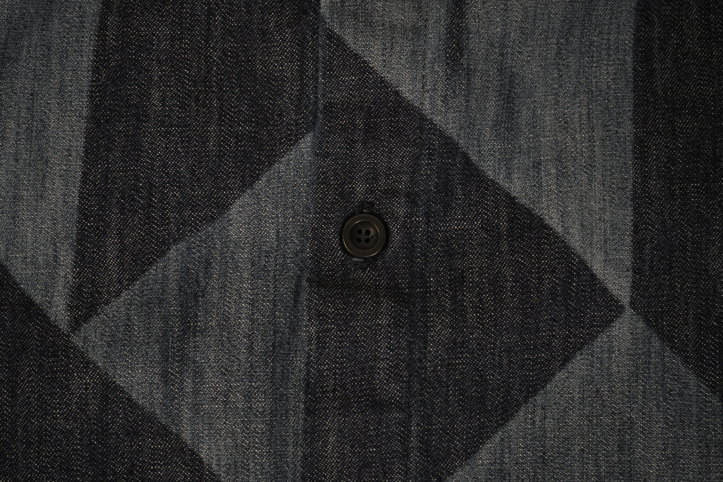 Bottega Veneta Geometric Patchwork Denim Shirt Indigo Blue Long Sleeve