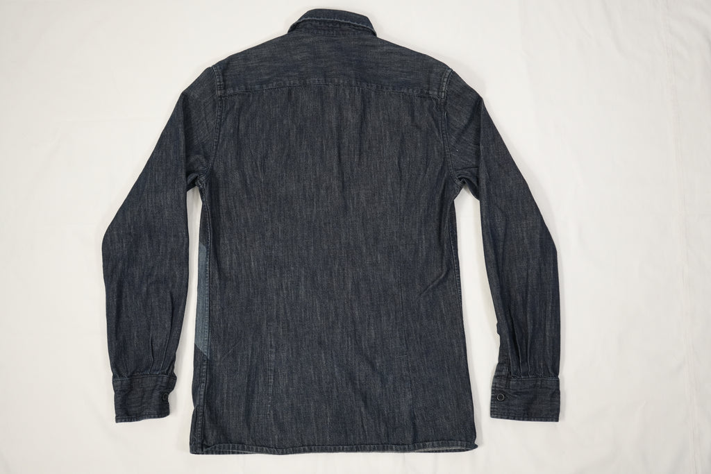 Bottega Veneta Geometric Patchwork Denim Shirt Indigo Blue Long Sleeve