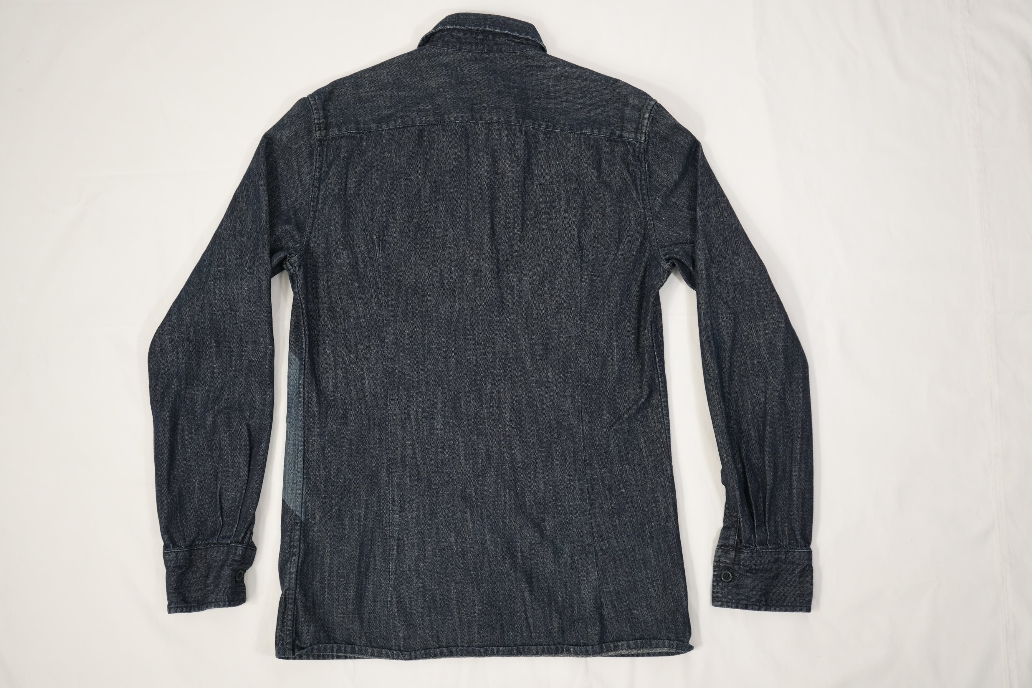 Bottega Veneta Geometric Patchwork Denim Shirt Indigo Blue Long Sleeve