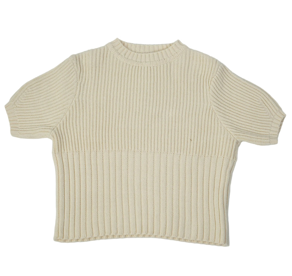 Toteme Ribbed Knit Sweater Cream Off White Short Sleeve Crew Neck Womens Size XS