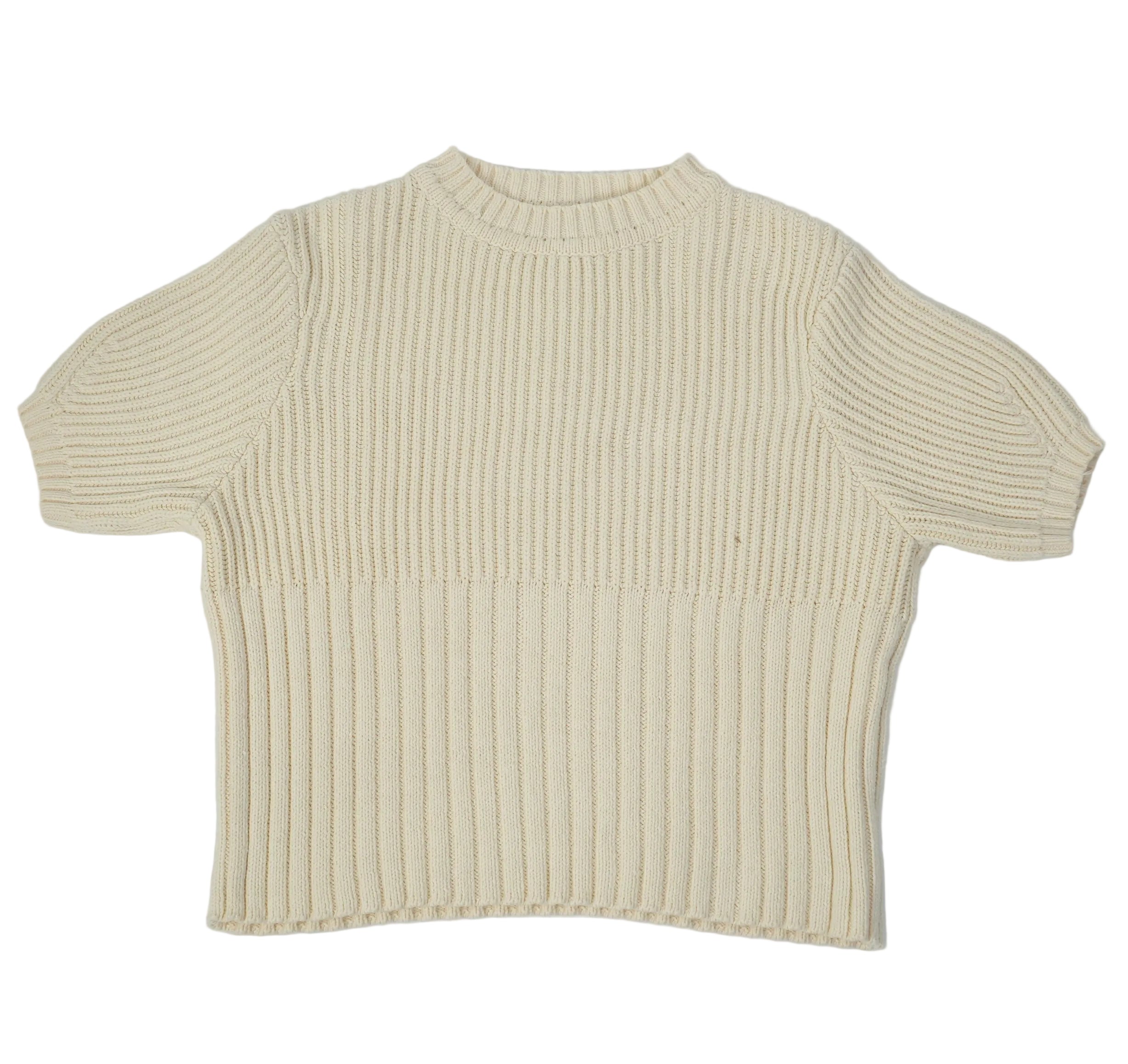 Toteme Ribbed Knit Sweater Cream Off White Short Sleeve Crew Neck Womens Size XS