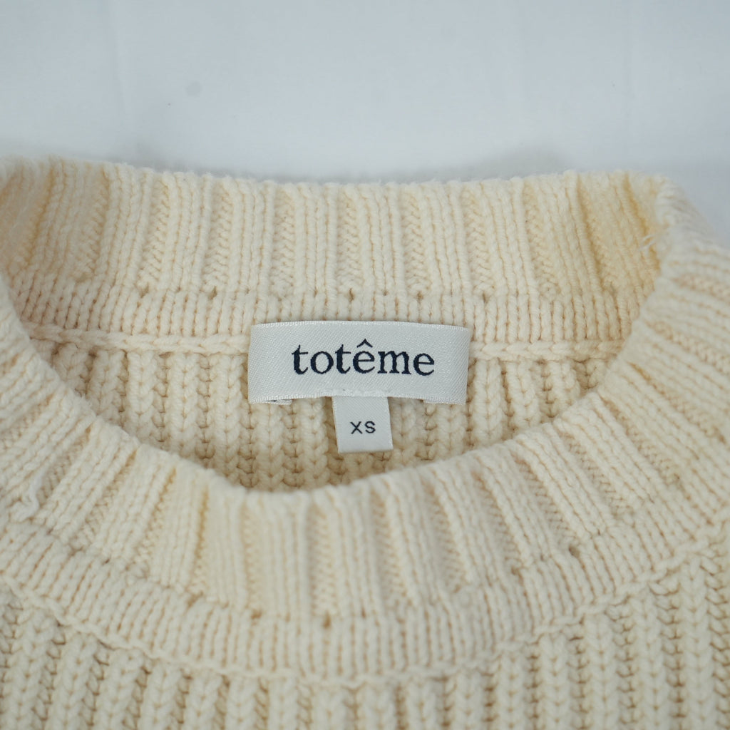 Toteme Ribbed Knit Sweater Cream Off White Short Sleeve Crew Neck Womens Size XS
