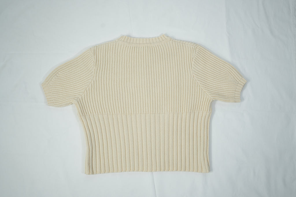 Toteme Ribbed Knit Sweater Cream Off White Short Sleeve Crew Neck Womens Size XS