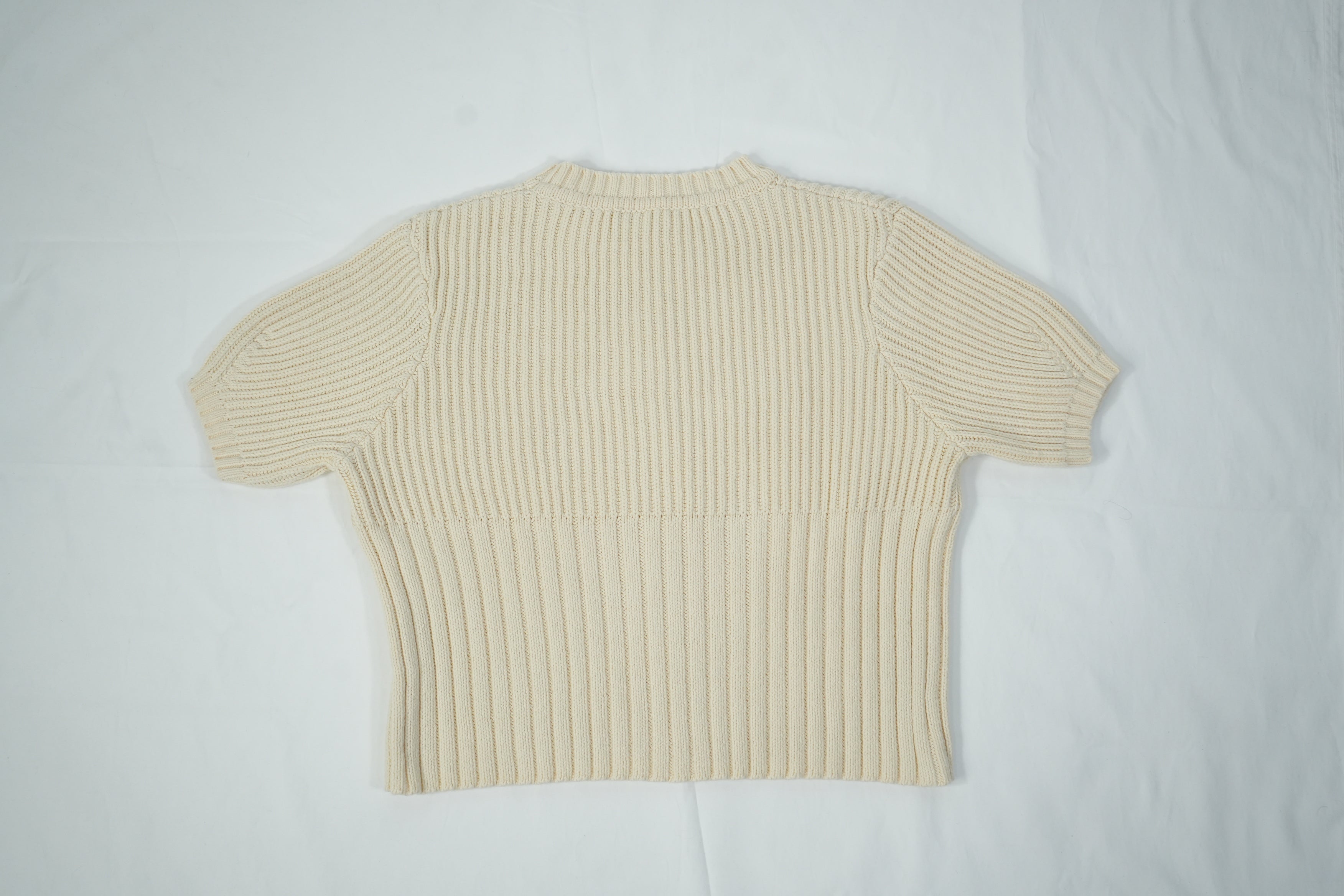 Toteme Ribbed Knit Sweater Cream Off White Short Sleeve Crew Neck Womens Size XS