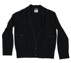 CHANEL Uniform Black Cardigan Sweater V-Neck Button Front Pockets Womens Size XS