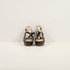 Prada Black Patent Leather Cutout Slingback Platform Heels, 36