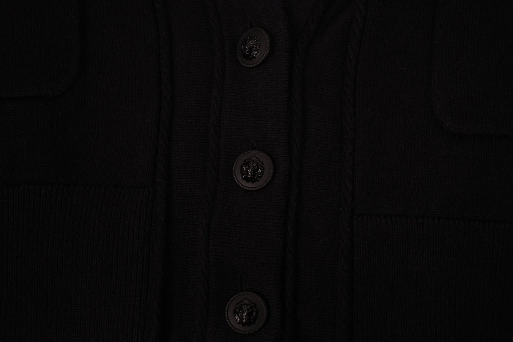 CHANEL Uniform Black Cardigan Sweater V-Neck Button Front Pockets Womens Size XS