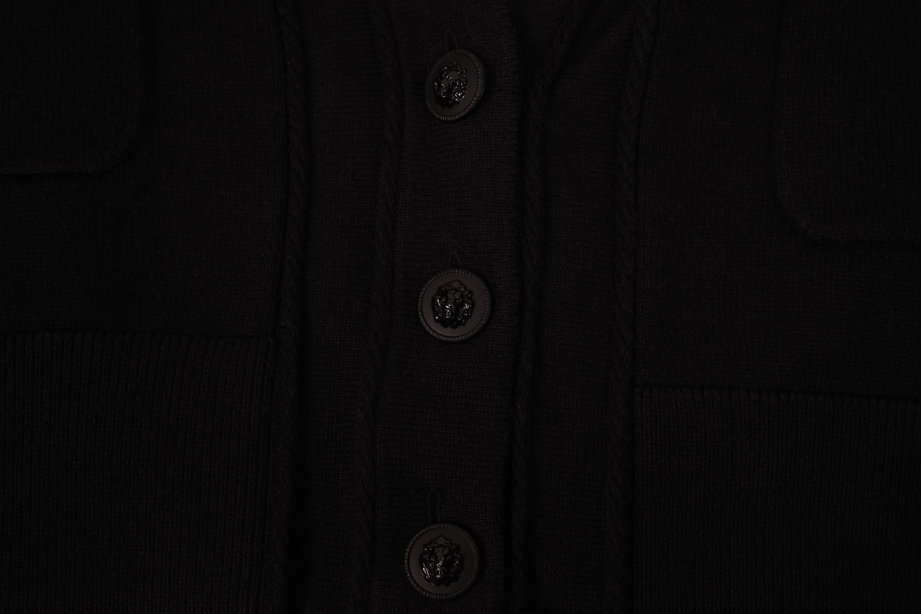 CHANEL Uniform Black Cardigan Sweater V-Neck Button Front Pockets Womens Size XS