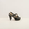 Prada Black Patent Leather Cutout Slingback Platform Heels, 36