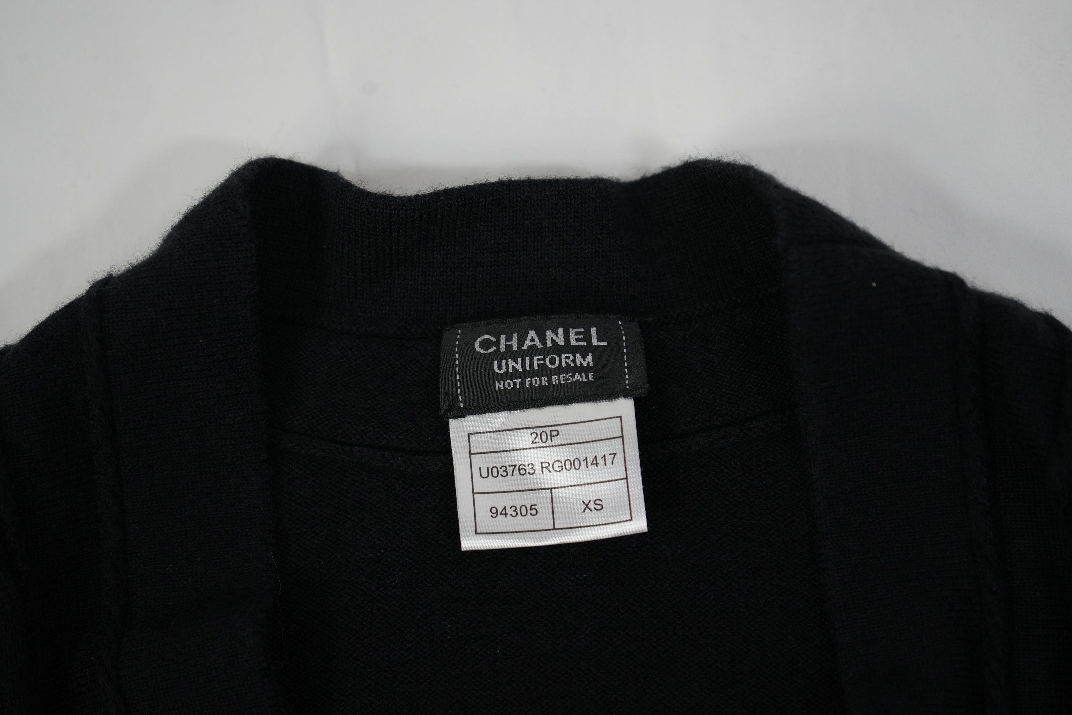 CHANEL Uniform Black Cardigan Sweater V-Neck Button Front Pockets Womens Size XS