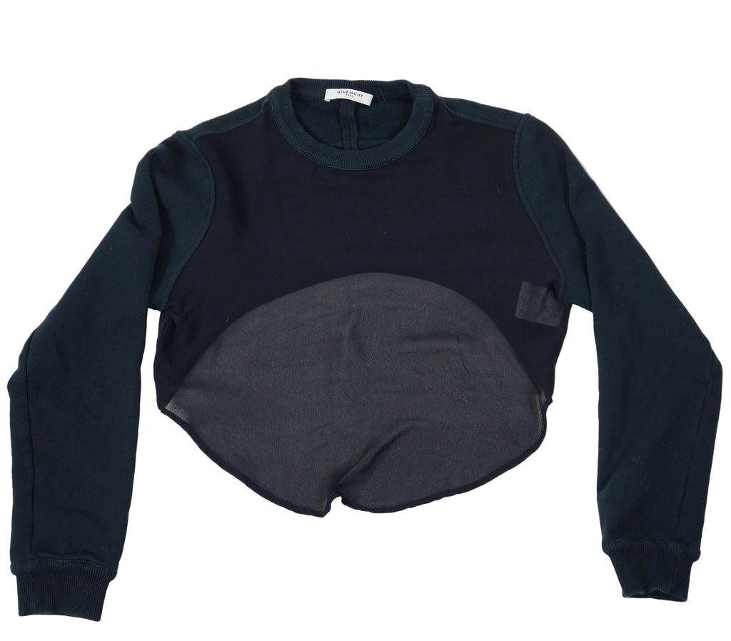 Givenchy Cropped Sweatshirt Navy Blue Curved Mesh Trim Pullover Women’s