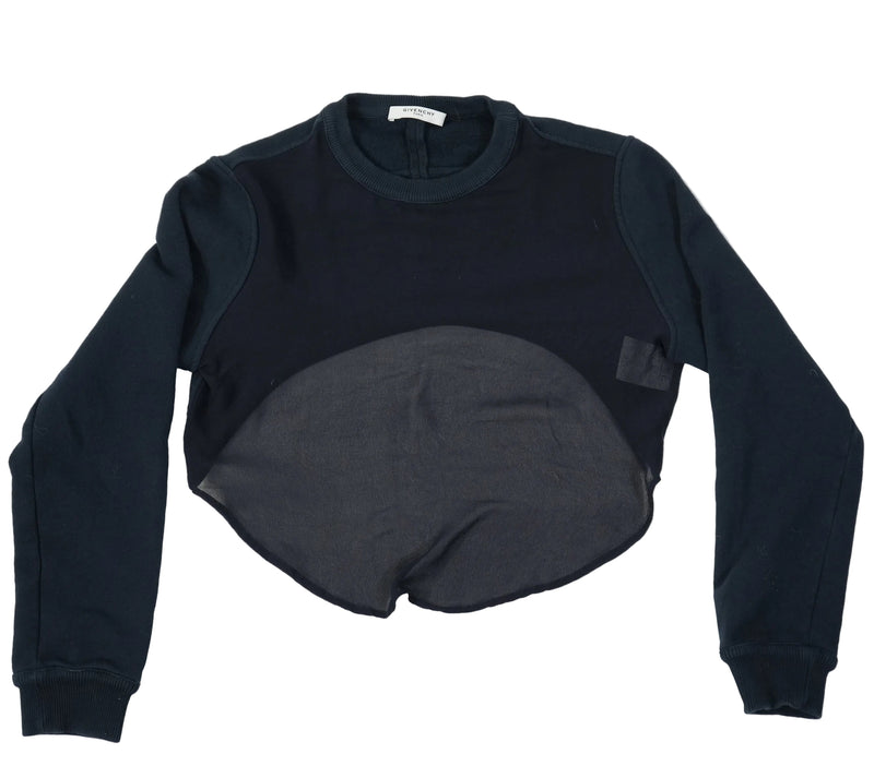 Givenchy Cropped Sweatshirt Navy Blue Curved Mesh Trim Pullover Women’s