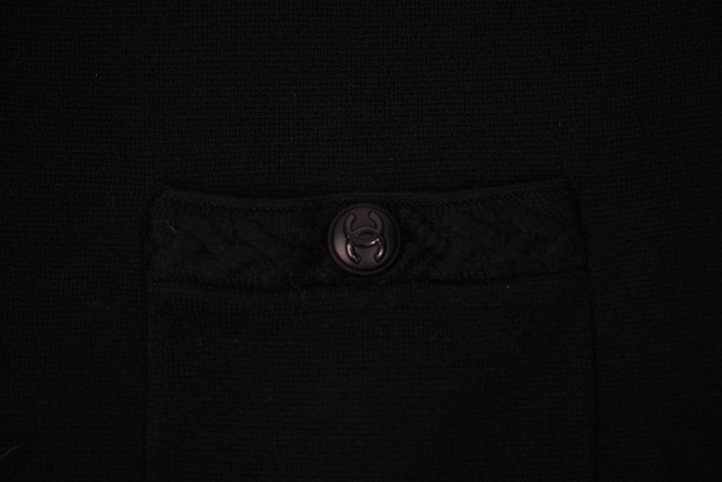 Chanel Uniform Black Cardigan Sweater CC Logo Buttons Knit Womens Size S