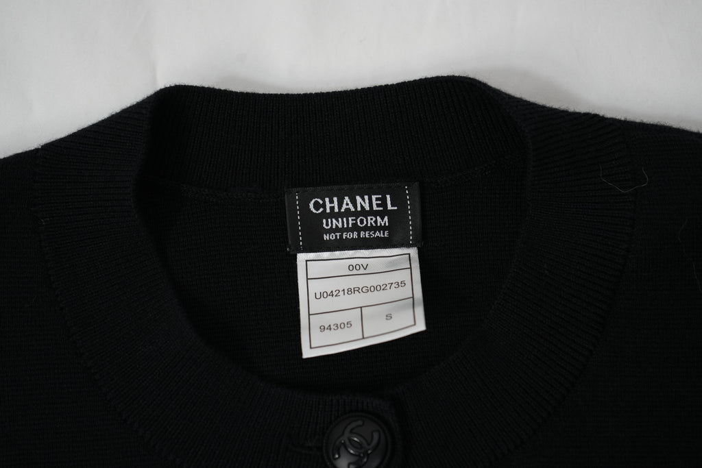 Chanel Uniform Black Cardigan Sweater CC Logo Buttons Knit Womens Size S