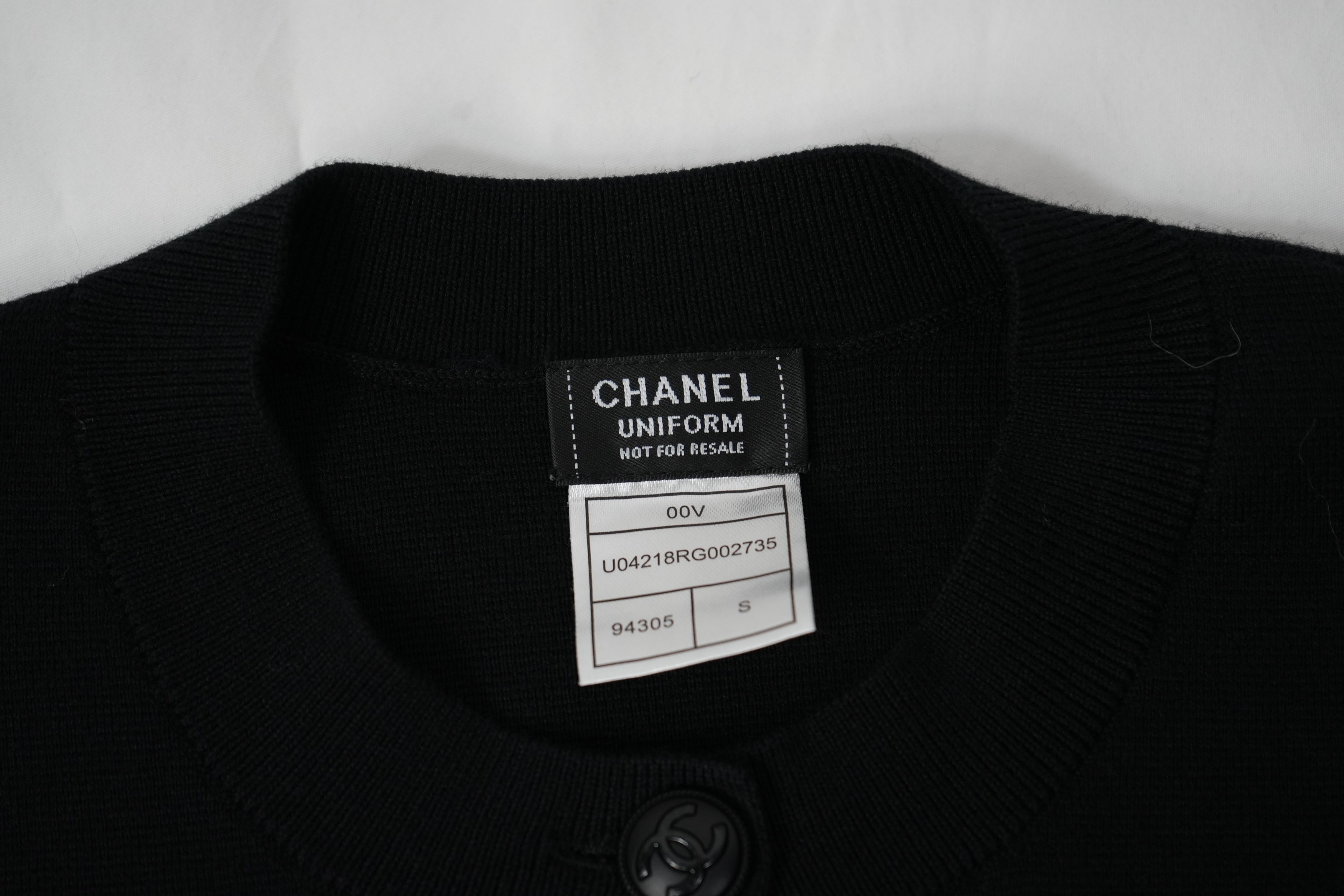 Chanel Uniform Black Cardigan Sweater CC Logo Buttons Knit Womens Size S