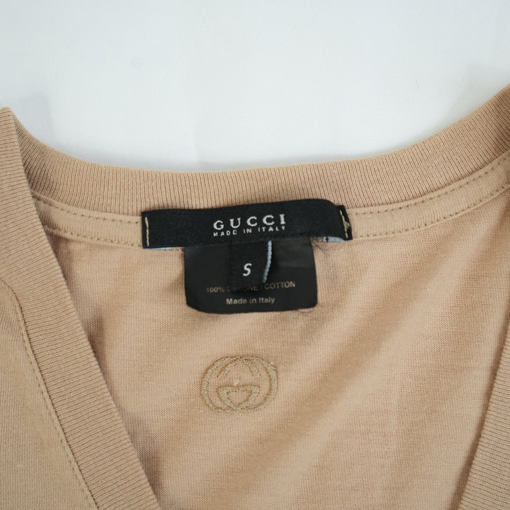 Gucci Tan Long Sleeve V-Neck Top Size Small