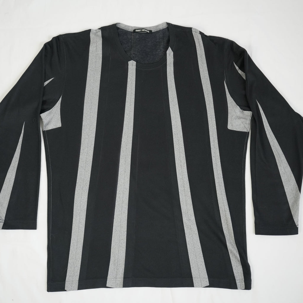 Issey Miyake Gray and Black Striped Long Sleeve Top Size 34