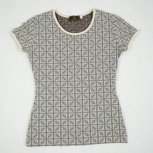 Fendi Zucca Monogram Cream and Grey Logo Shirt Size 42