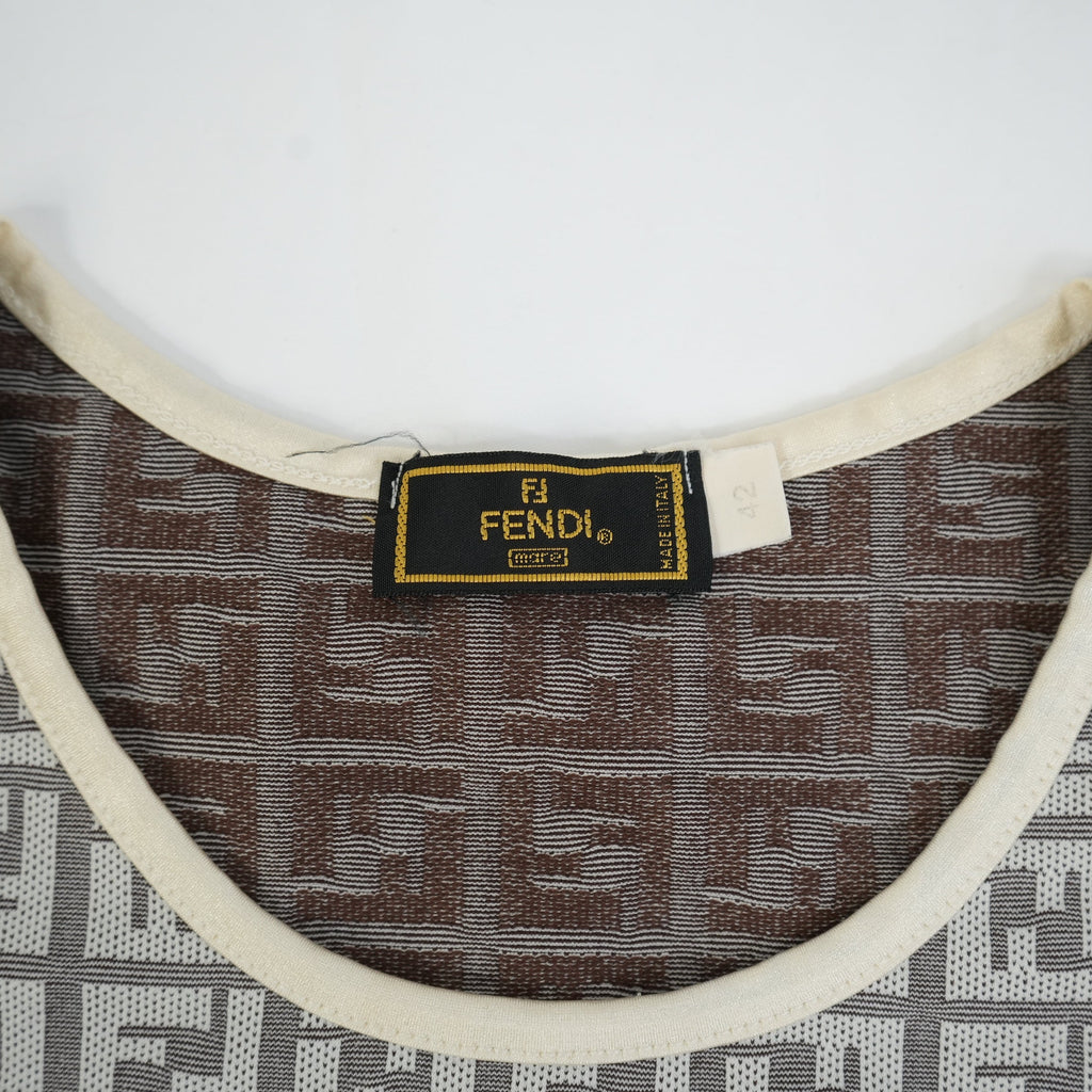 Fendi Zucca Monogram Cream and Grey Logo Shirt Size 42