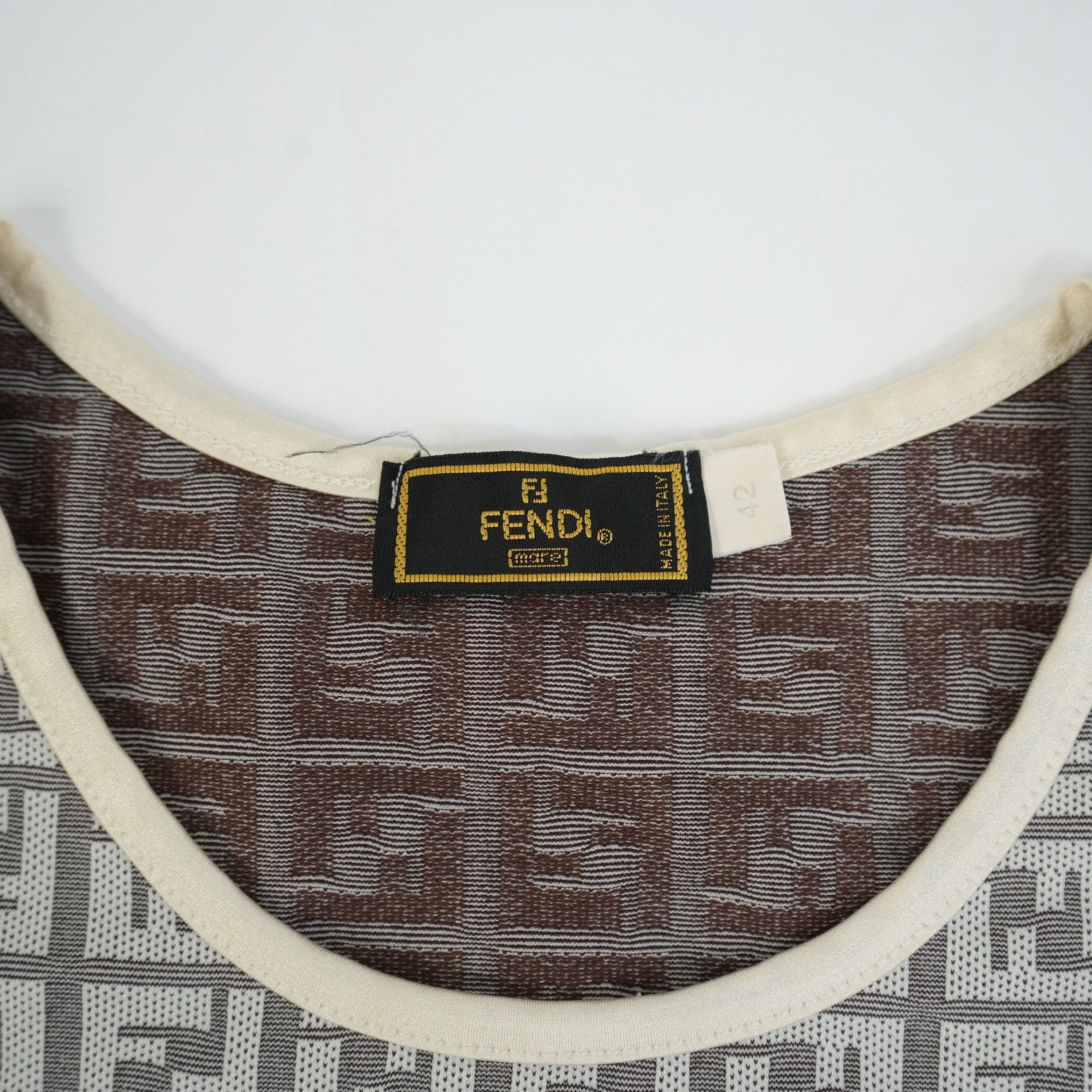 Fendi Zucca Monogram Cream and Grey Logo Shirt Size 42