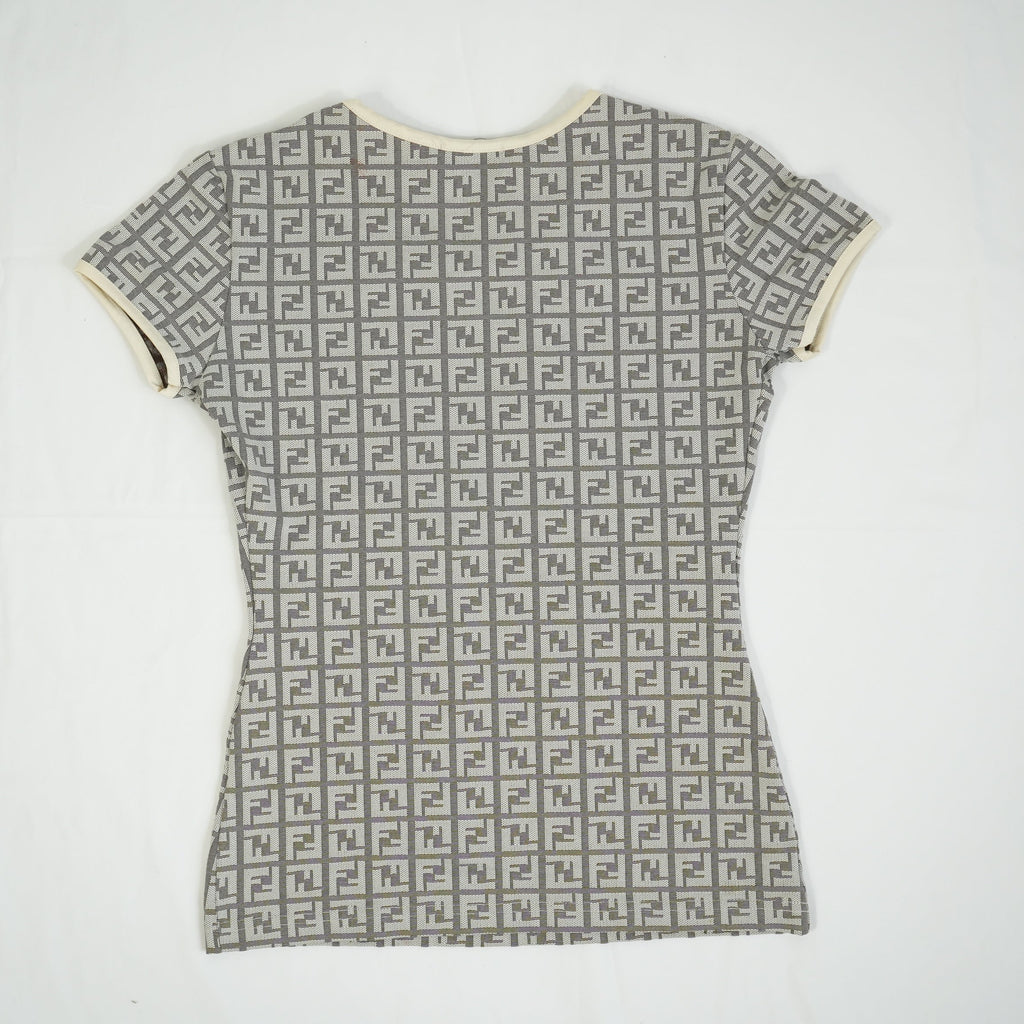 Fendi Zucca Monogram Cream and Grey Logo Shirt Size 42