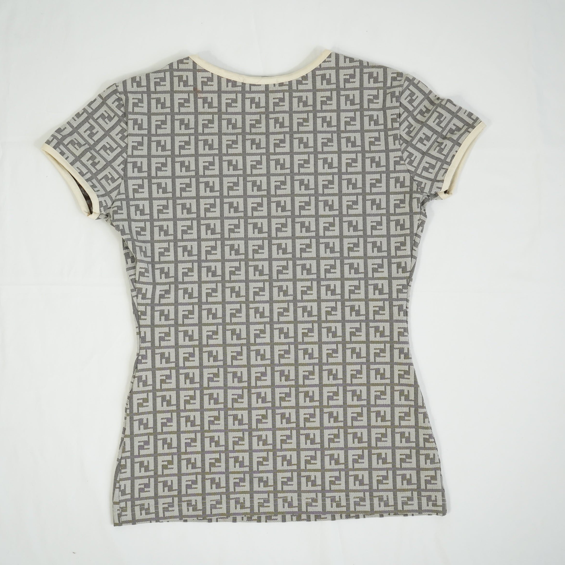 Fendi Zucca Monogram Cream and Grey Logo Shirt Size 42