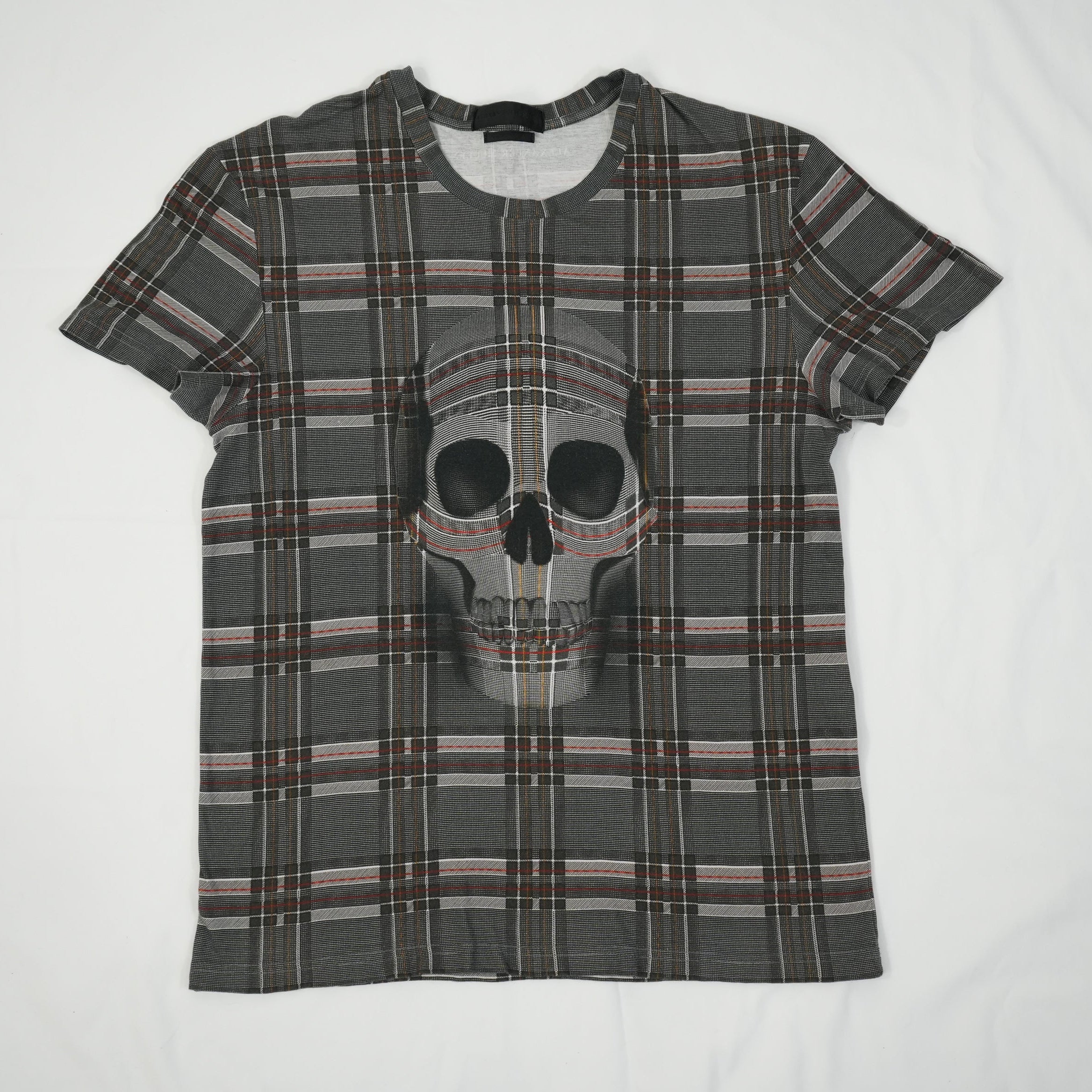 Alexander McQueen Charcoal Plaid Skull T-shirt Size Extra Small