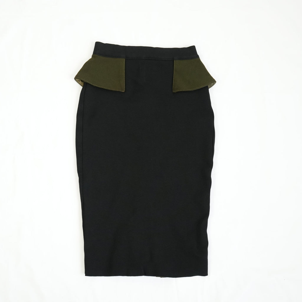 Givenchy Black Midi Skirt With Olive Peplum Size Extra Small