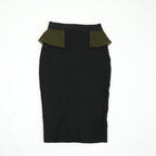 Givenchy Black Midi Skirt With Olive Peplum Size Extra Small