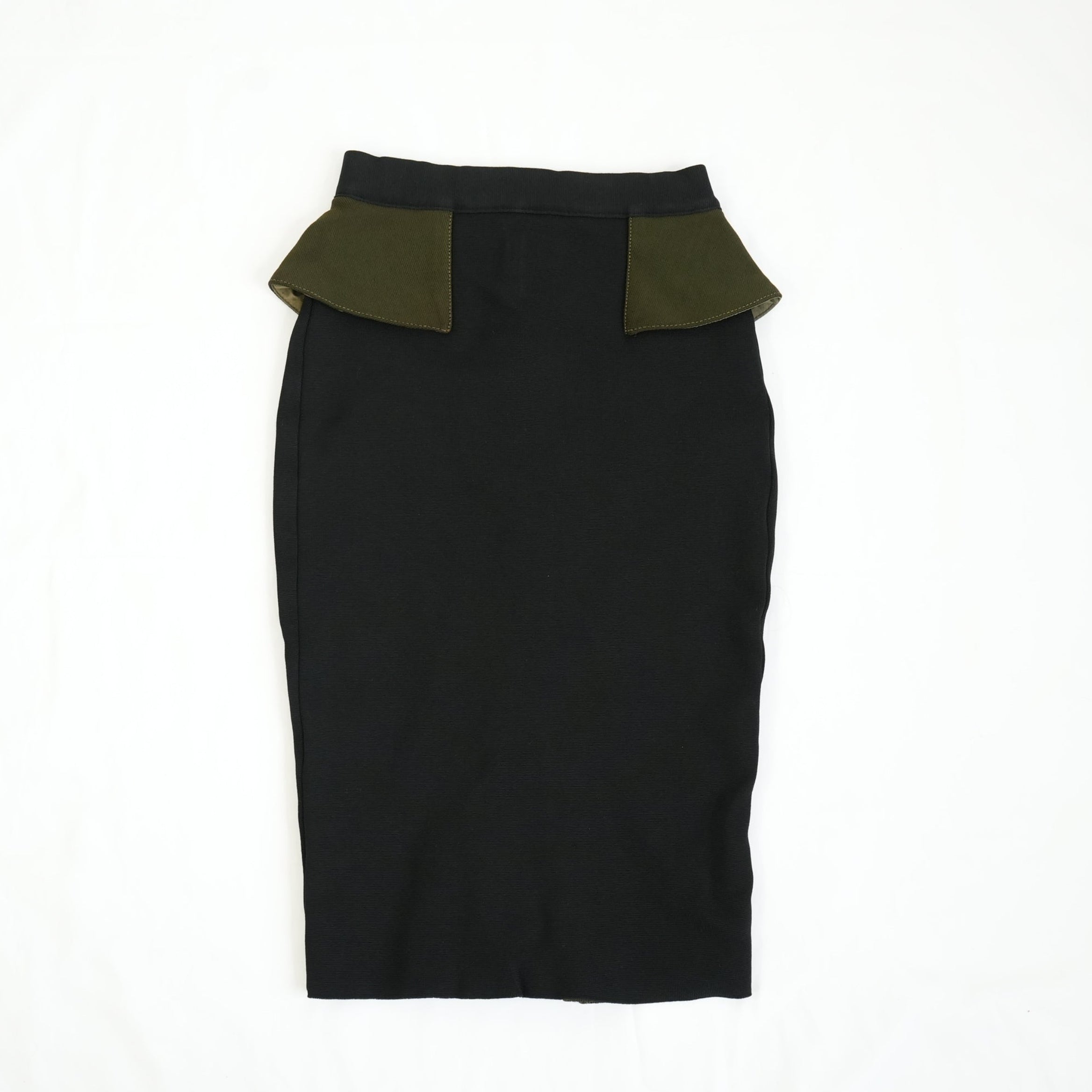 Givenchy Black Midi Skirt With Olive Peplum Size Extra Small
