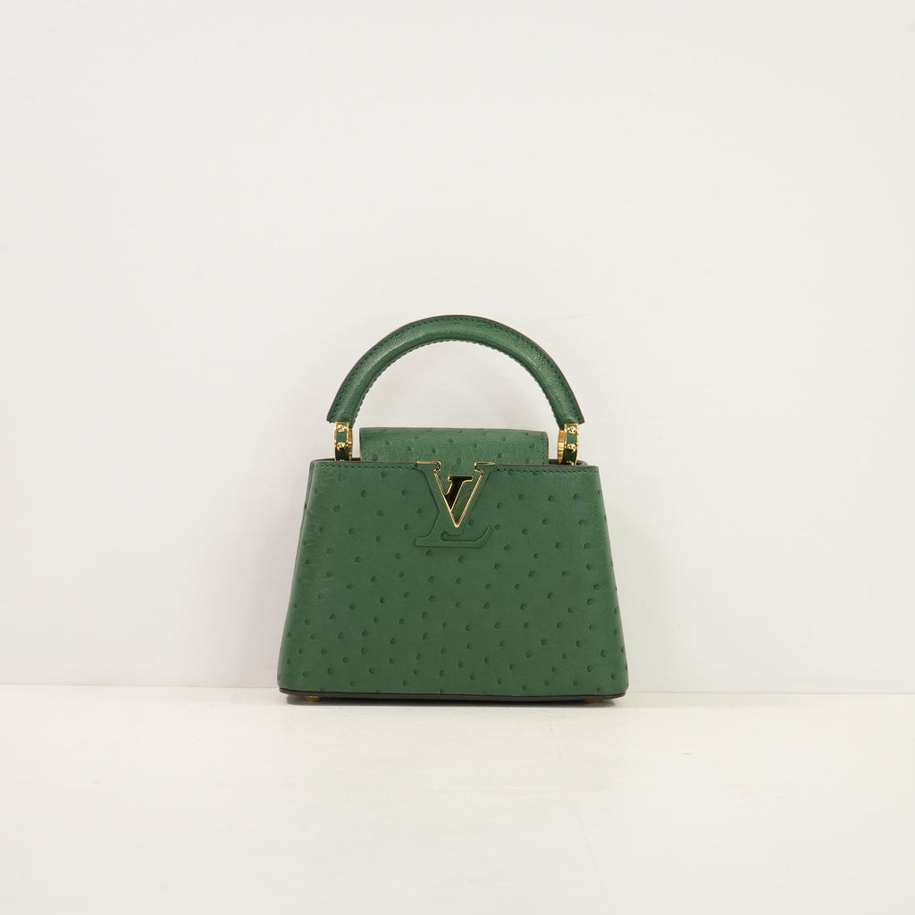 Louis Vuitton Dark Green Capucines Ostrich Mini Handbag W/Dustbag