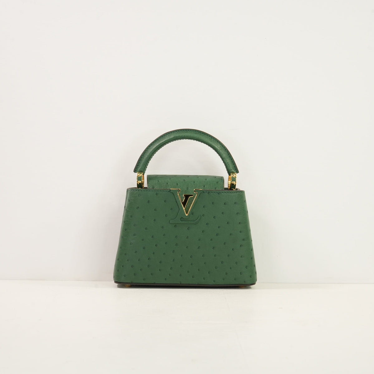 Louis Vuitton Dark Green Capucines Ostrich Mini Handbag W/Dustbag