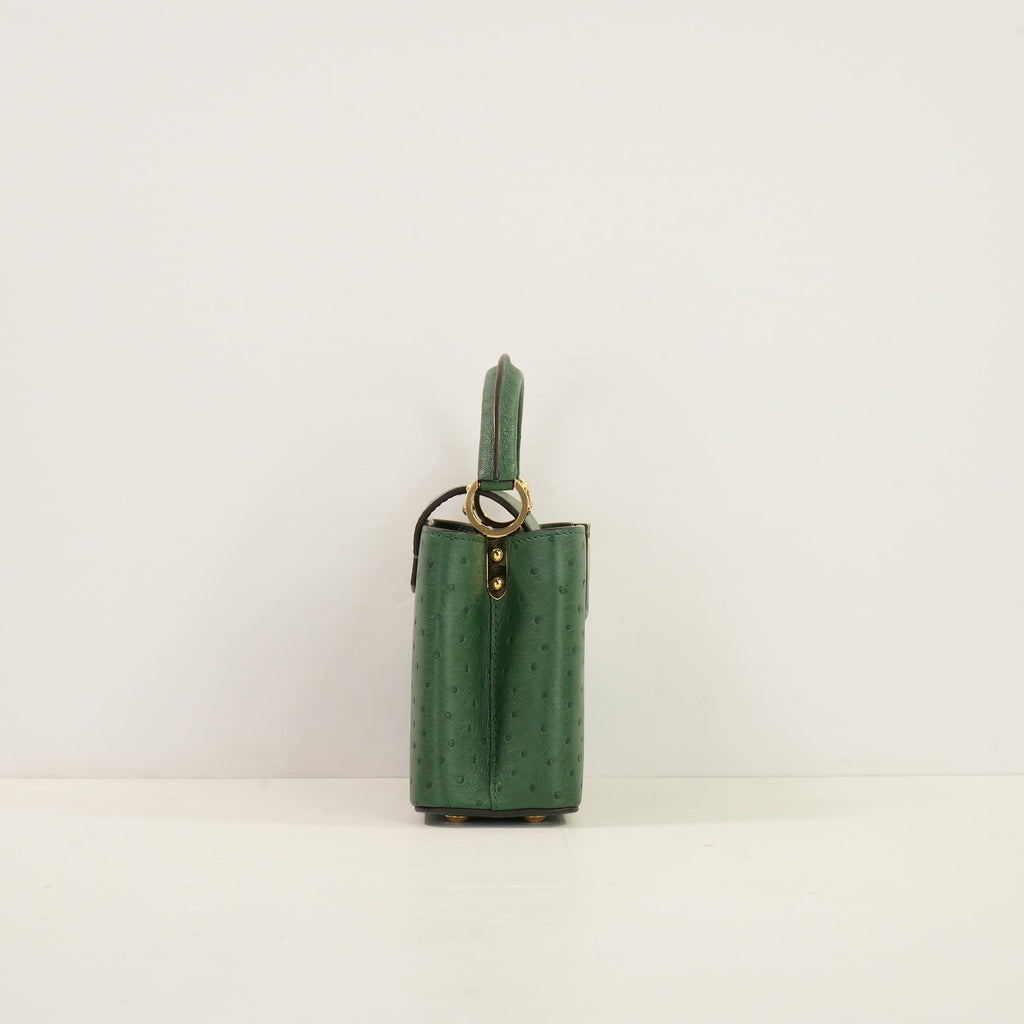 Louis Vuitton Dark Green Capucines Ostrich Mini Handbag W/Dustbag