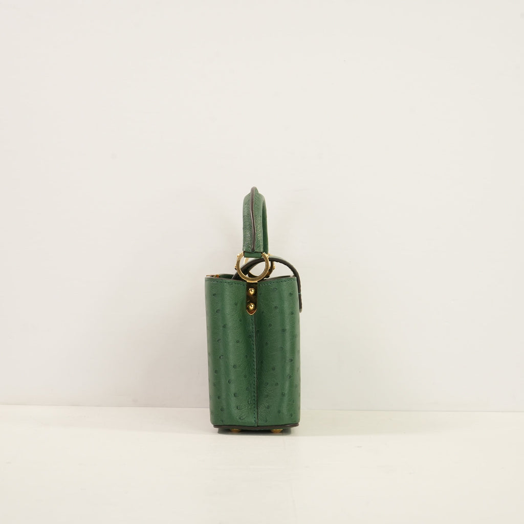 Louis Vuitton Dark Green Capucines Ostrich Mini Handbag W/Dustbag