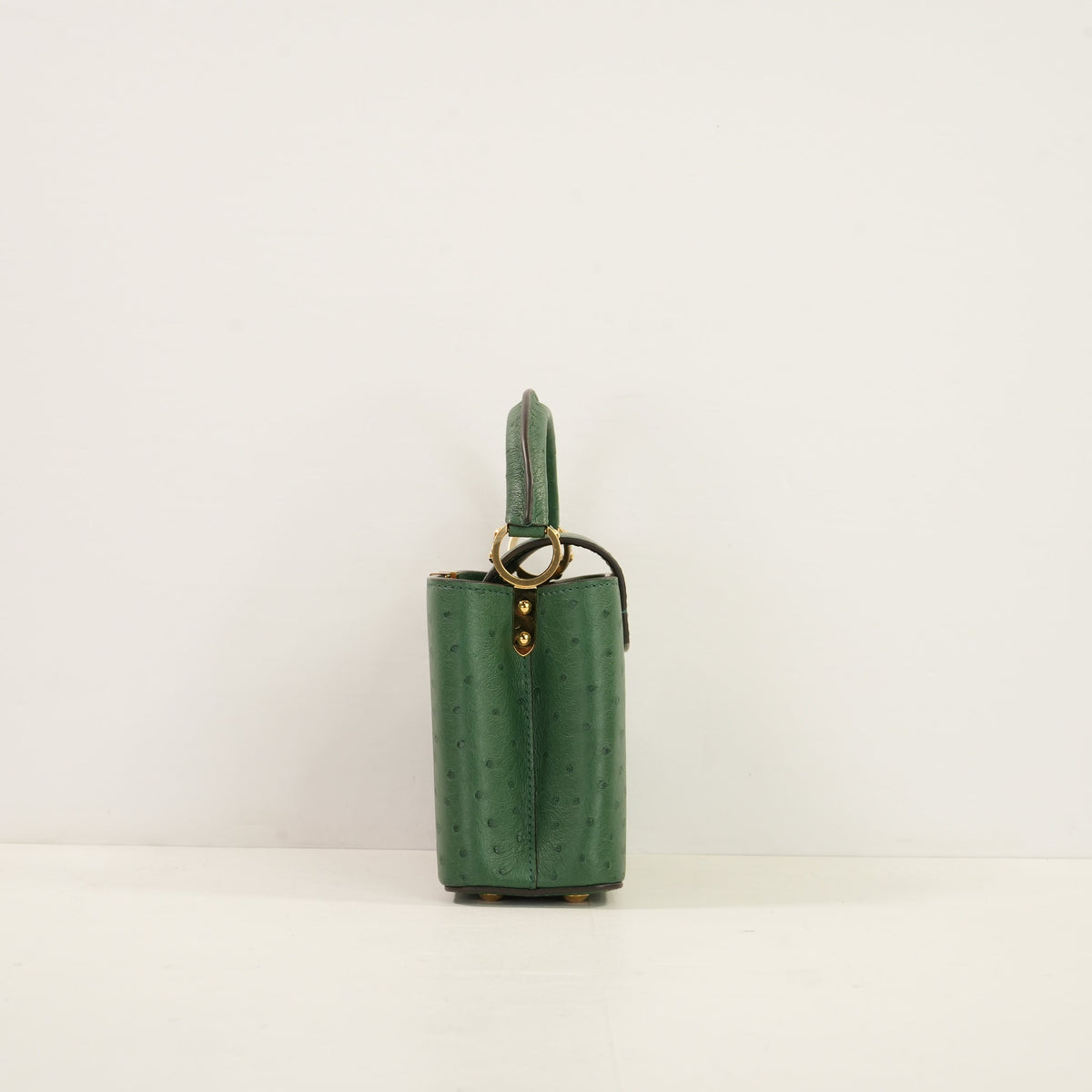 Louis Vuitton Dark Green Capucines Ostrich Mini Handbag W/Dustbag