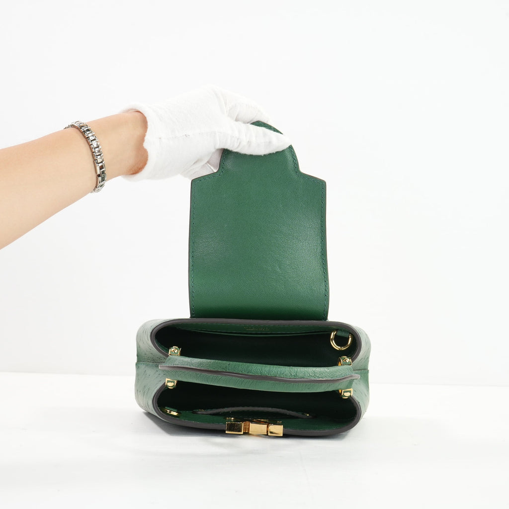 Louis Vuitton Dark Green Capucines Ostrich Mini Handbag W/Dustbag
