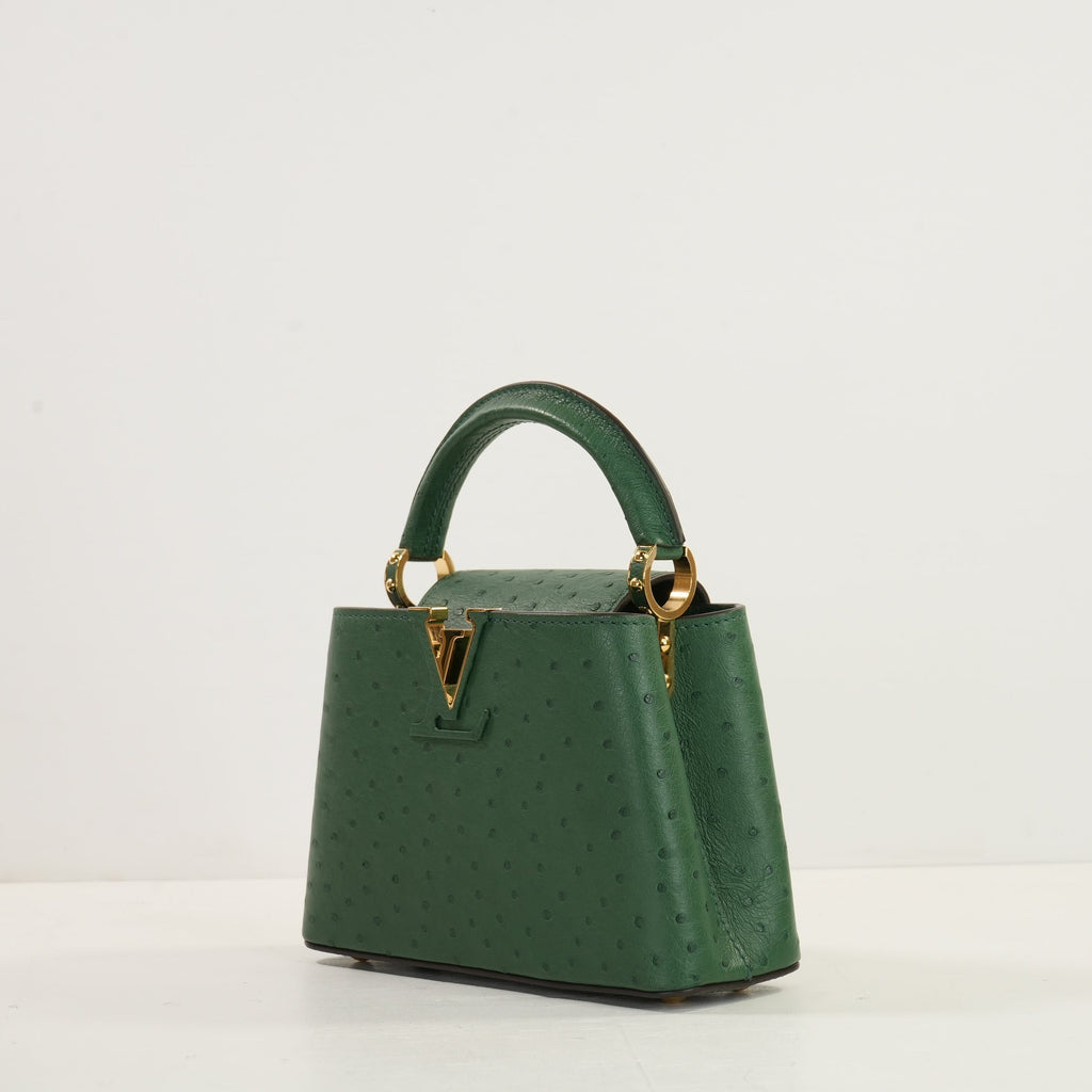 Louis Vuitton Dark Green Capucines Ostrich Mini Handbag W/Dustbag