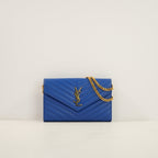 Saint Laurent Royal Blue Cassandre Matelasse Envelope WOC, Full Set