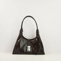 Prada Brown Medium Leather Enameled Metal Triangle Soft Sound Shopping