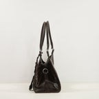 Prada Brown Medium Leather Enameled Metal Triangle Soft Sound Shopping