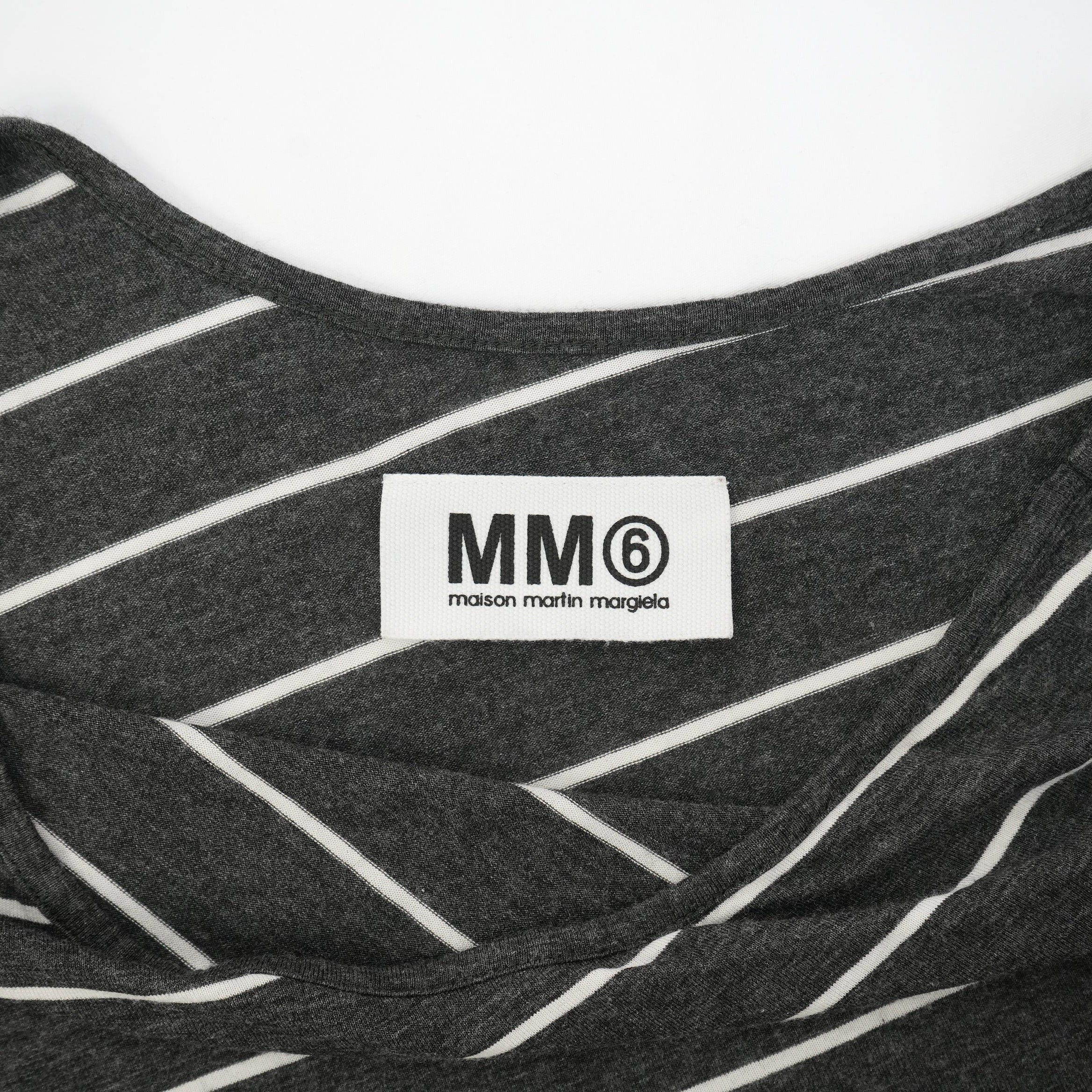 Maison Martin Margiela Gray Striped Asymmetrical Dress Size Small.