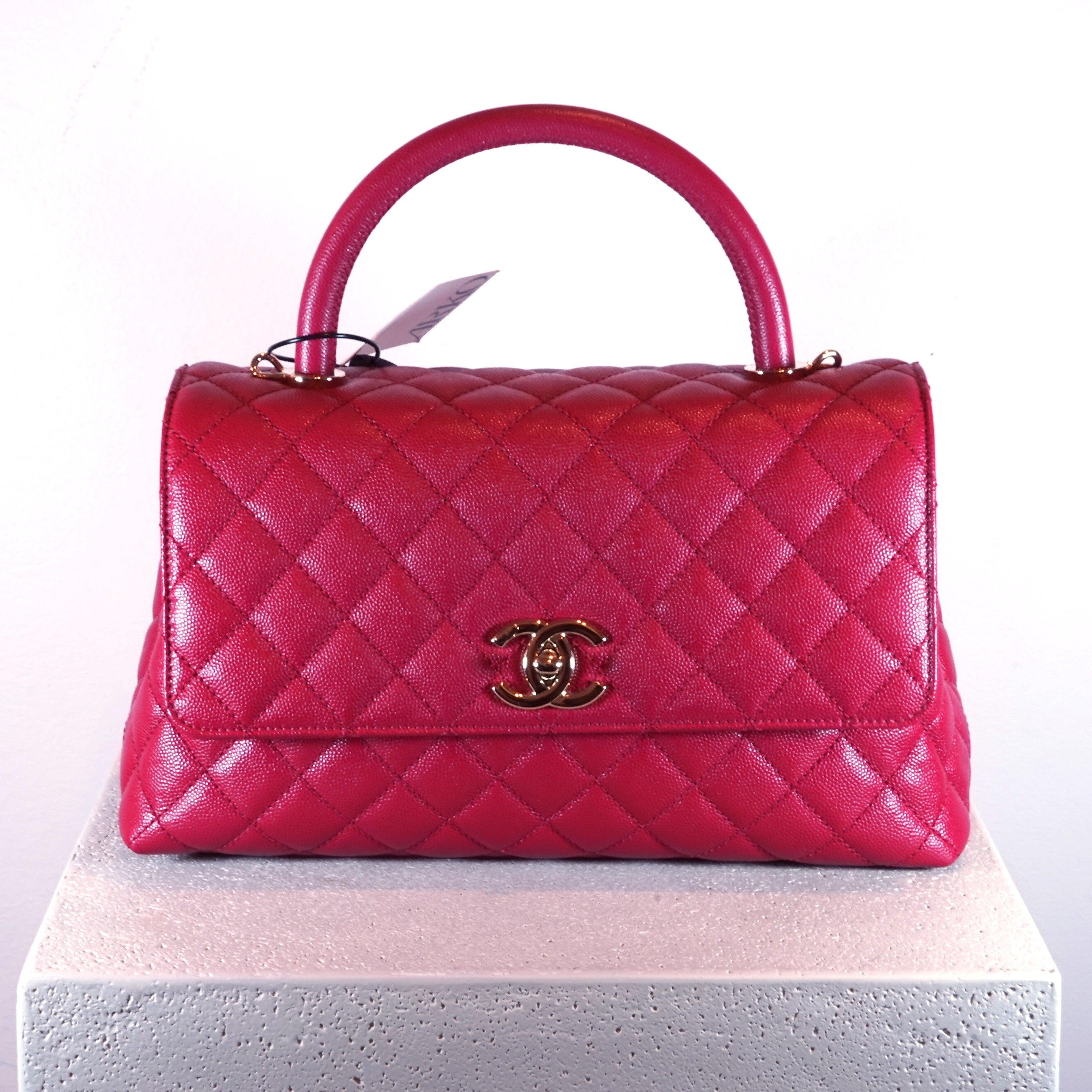 SF EXCLUSIVE: Chanel Red Quilted Caviar Leather Coco Handle Bag (Full Set)