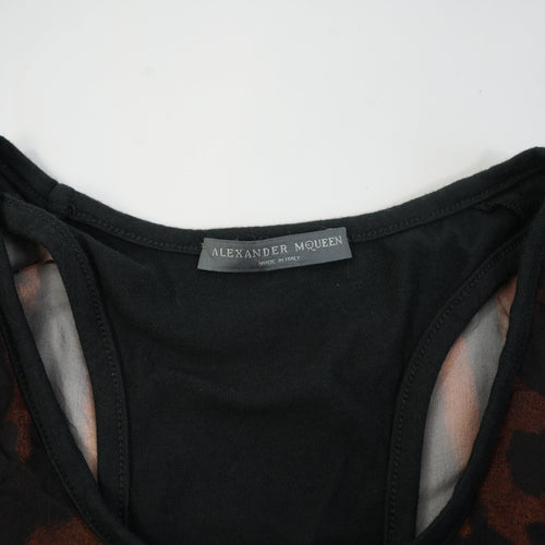 Alexander McQueen Leopard Print Silk Chiffon Flutter Sleeve Racerback Blouse Size 38