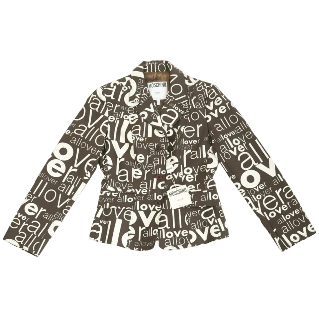 Moschino Single-Breasted Blazer with All Over "Love" Print Size 8