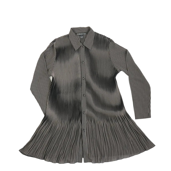 Vivienne Tam Black and White Striped Pleated Button Up Dress Size Extra Small