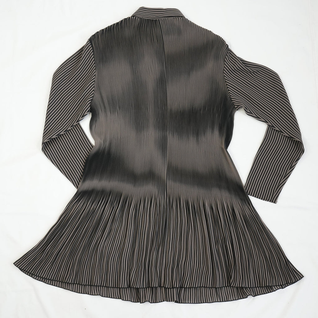 Vivienne Tam Black and White Striped Pleated Button Up Dress Size Extra Small