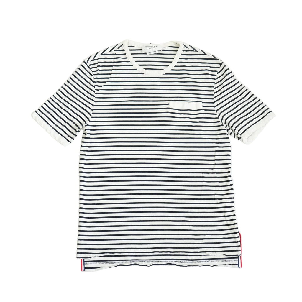 Thom Browne White Stripped Tee Shirt Pocket Tee Size 0