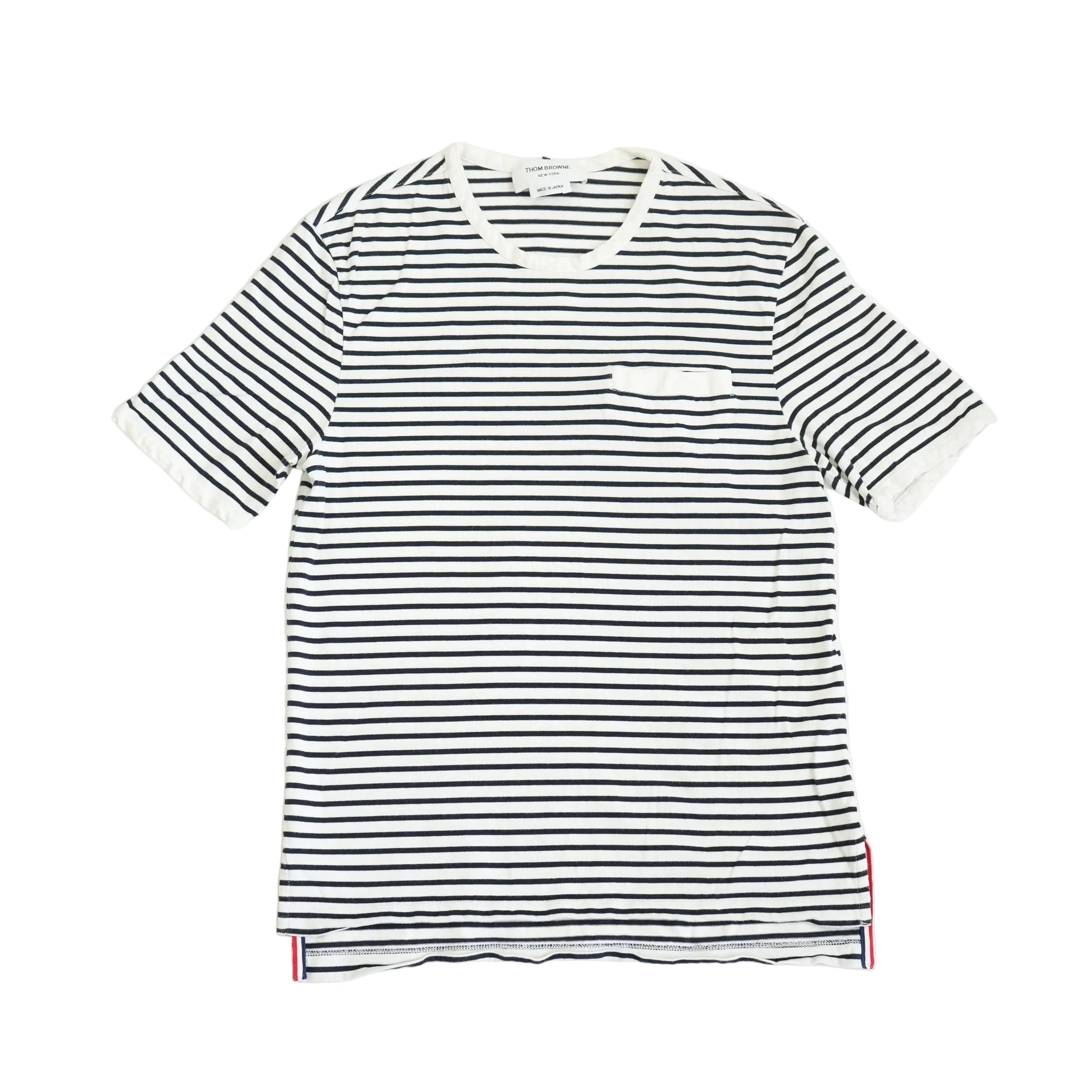 Thom Browne White Stripped Tee Shirt Pocket Tee Size 0