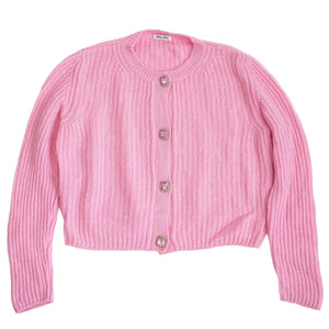 Miu Miu Pink Cropped Knit Sweater with Gem Buttons Size 42