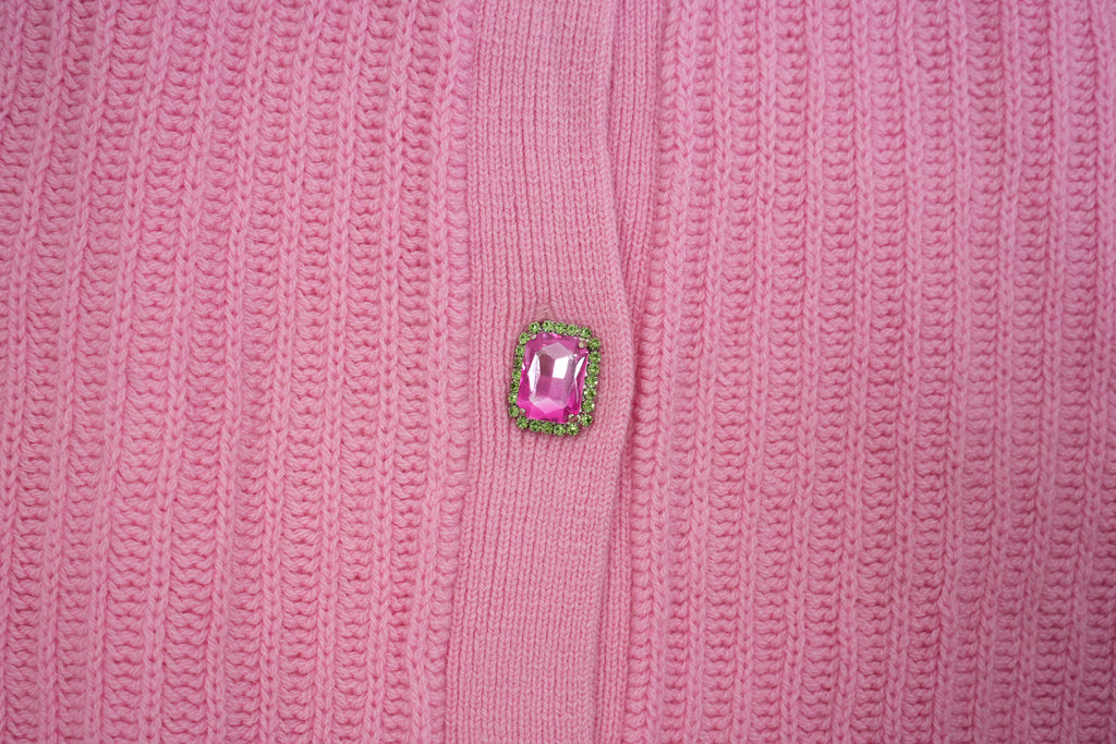 Miu Miu Pink Cropped Knit Sweater with Gem Buttons Size 42